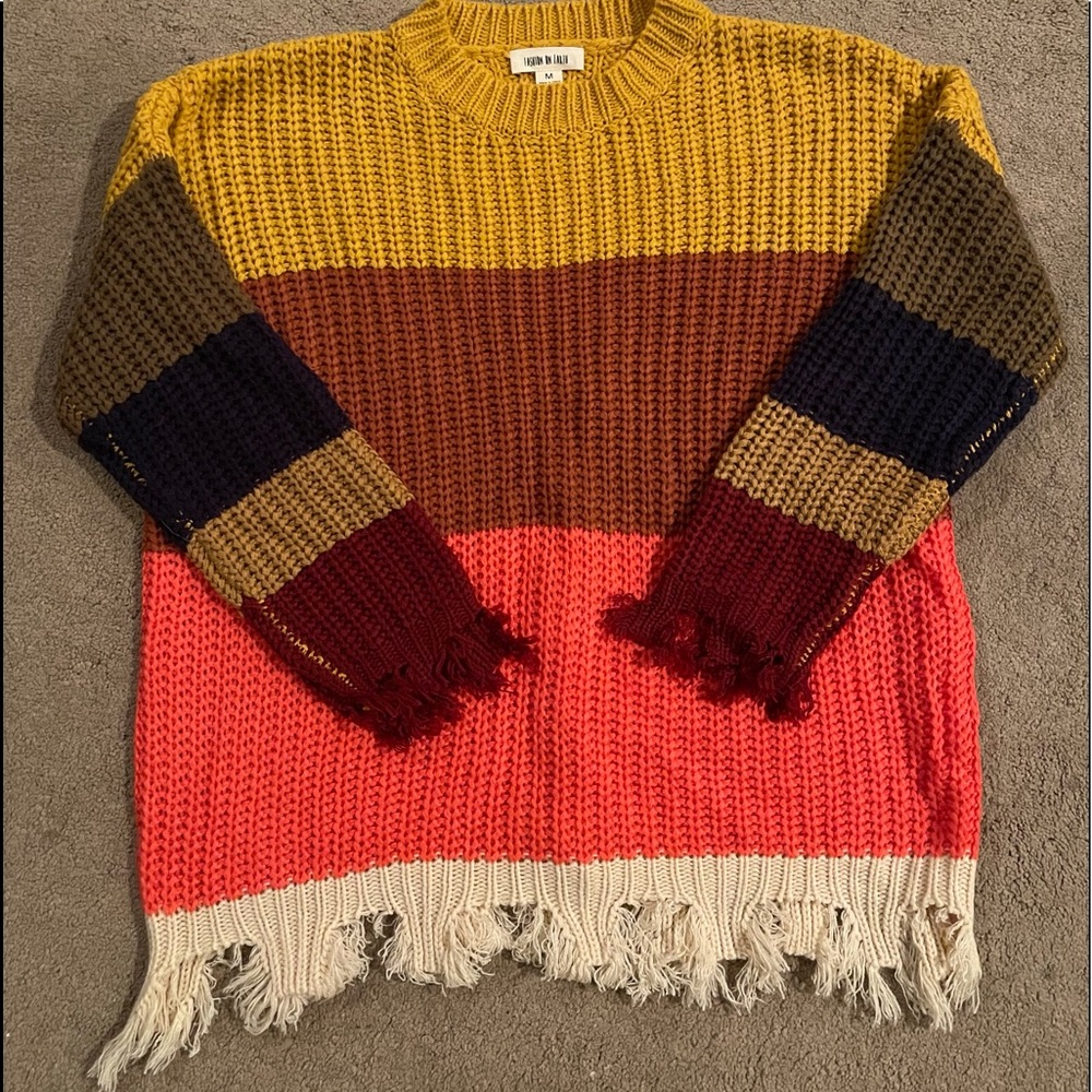 Fashion on Earth, Dilliards, frayed sweater, NWT, stripes
